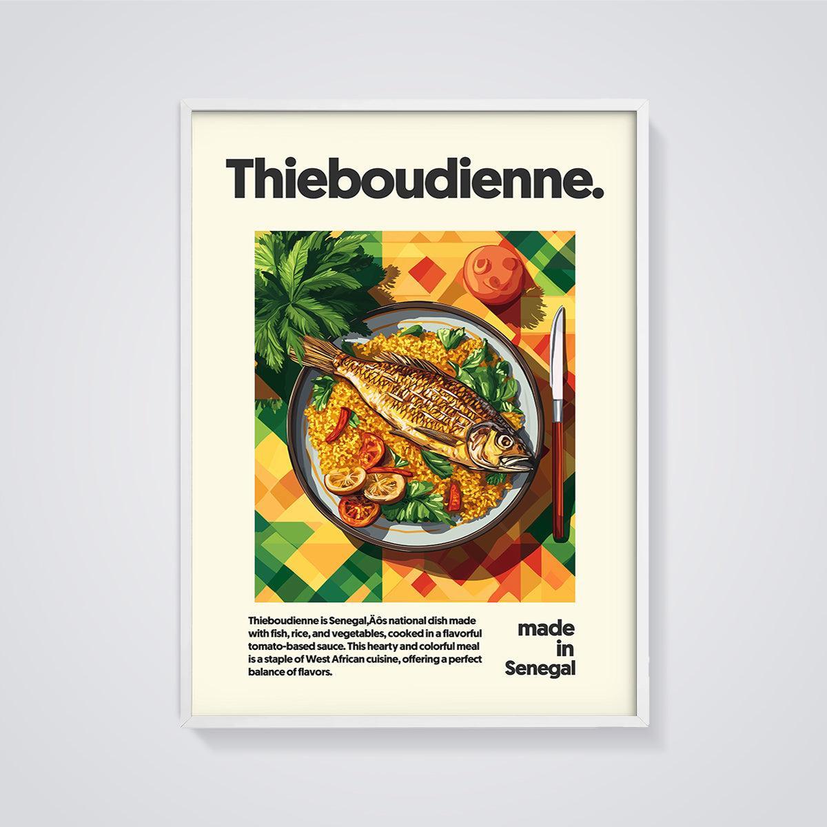 Senegal Thieboudienne Meal Print framed in white on a grey background