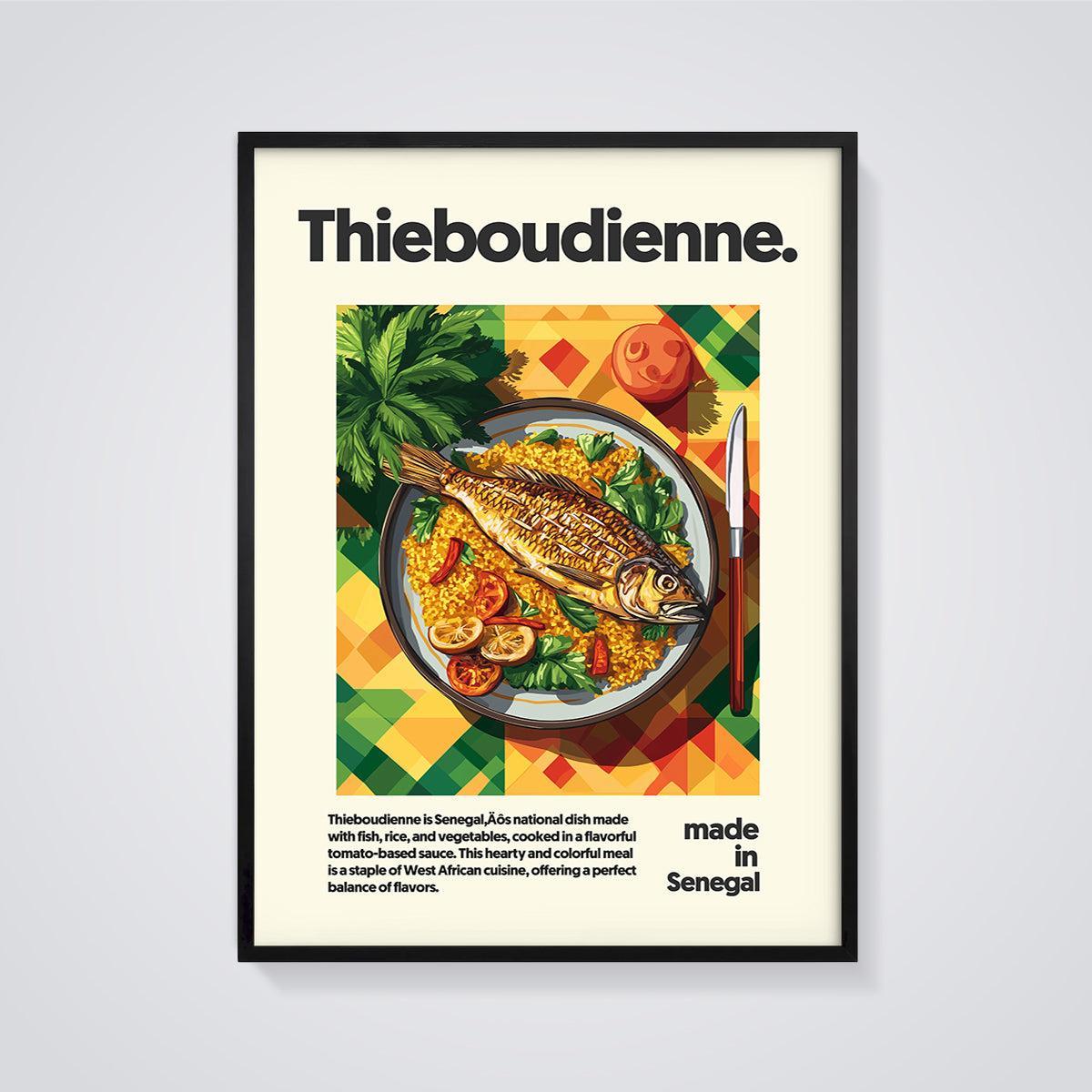 Senegal Thieboudienne Meal Print framed in black on a grey background