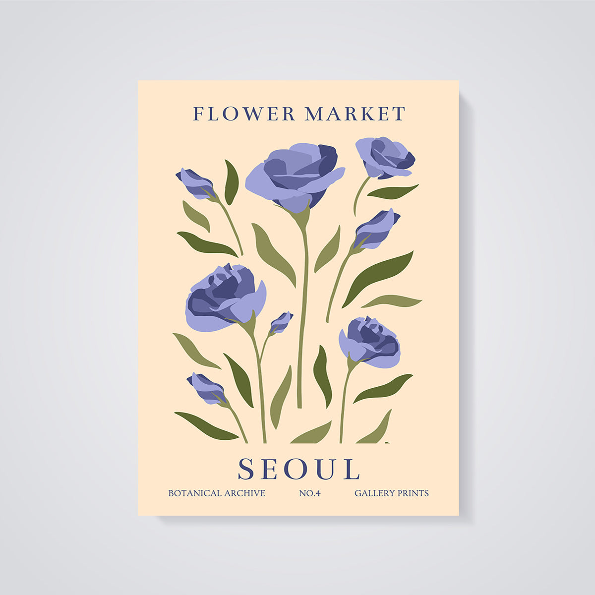 Seoul Flower Market Purple Bloom Print unframed on a grey background