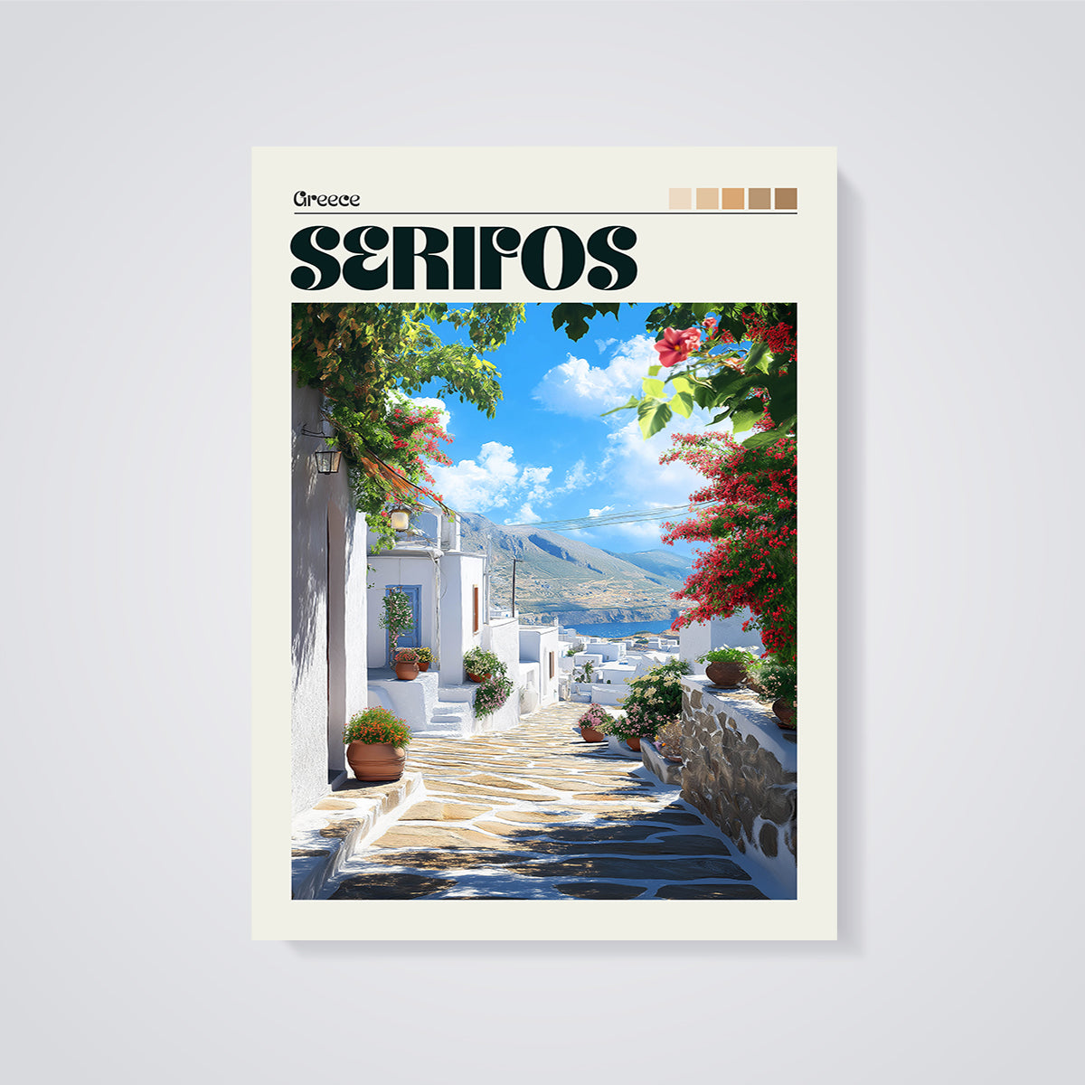 Serifos Greek Village Street Print unframed on a grey background