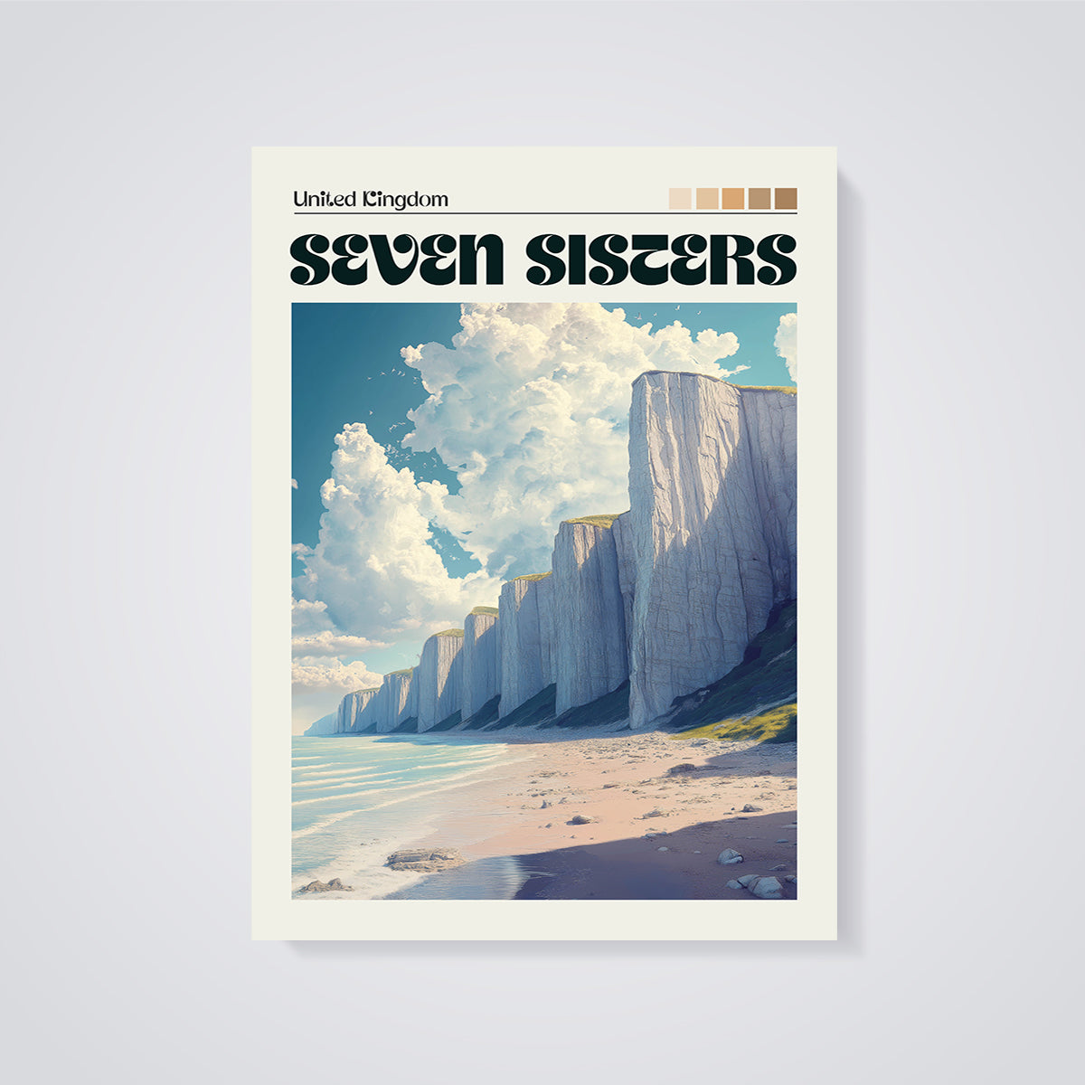Seven Sisters Cliffs Print unframed on a grey background