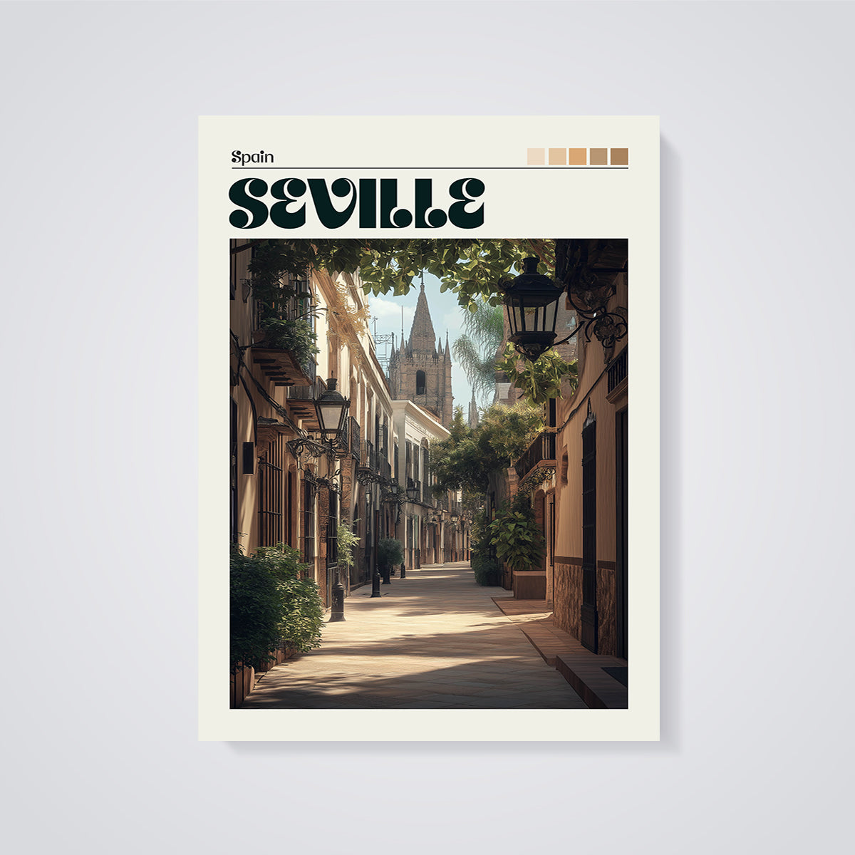 Seville Spain Street Print unframed on a grey background