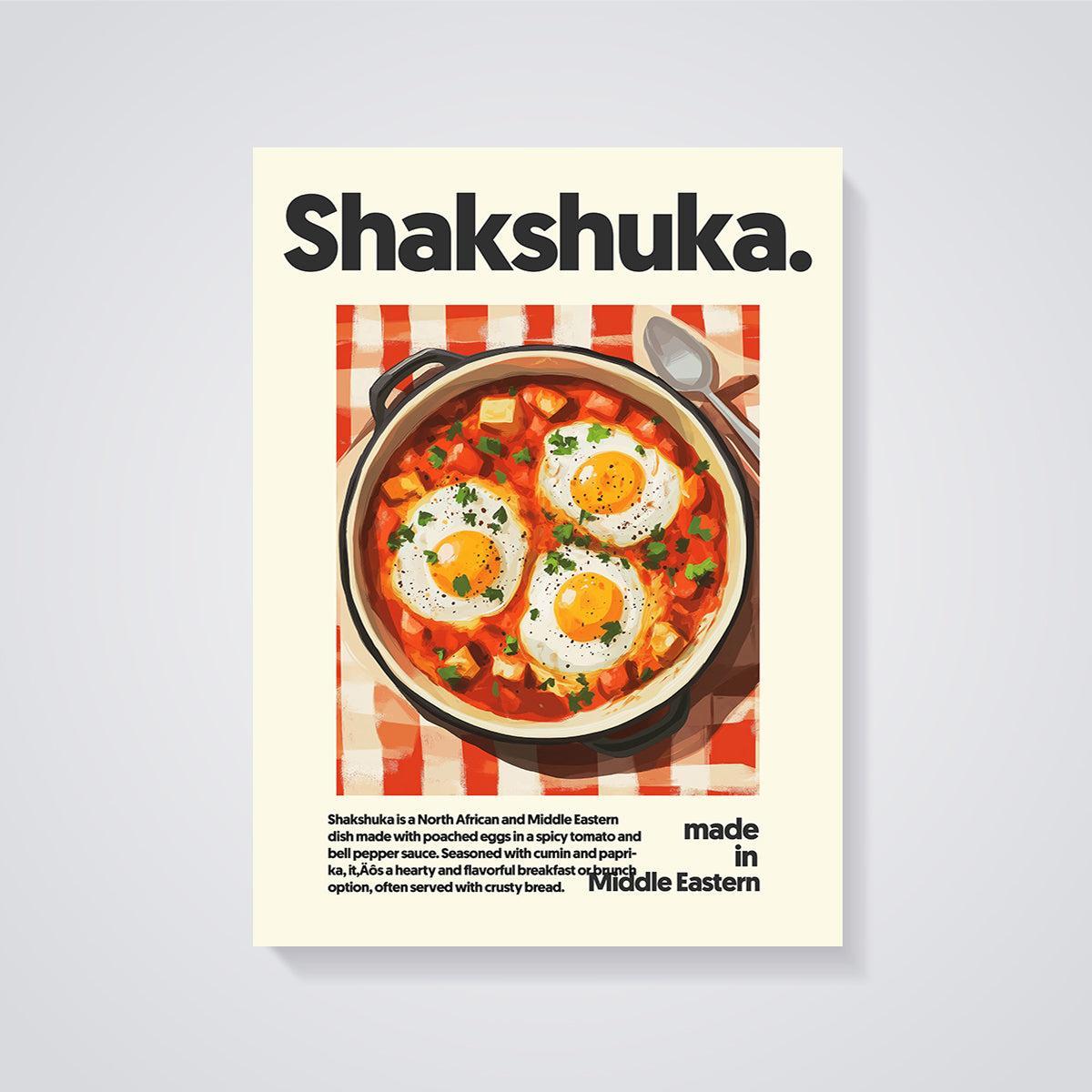 Shakshuka Poached Eggs Print unframed on a grey background