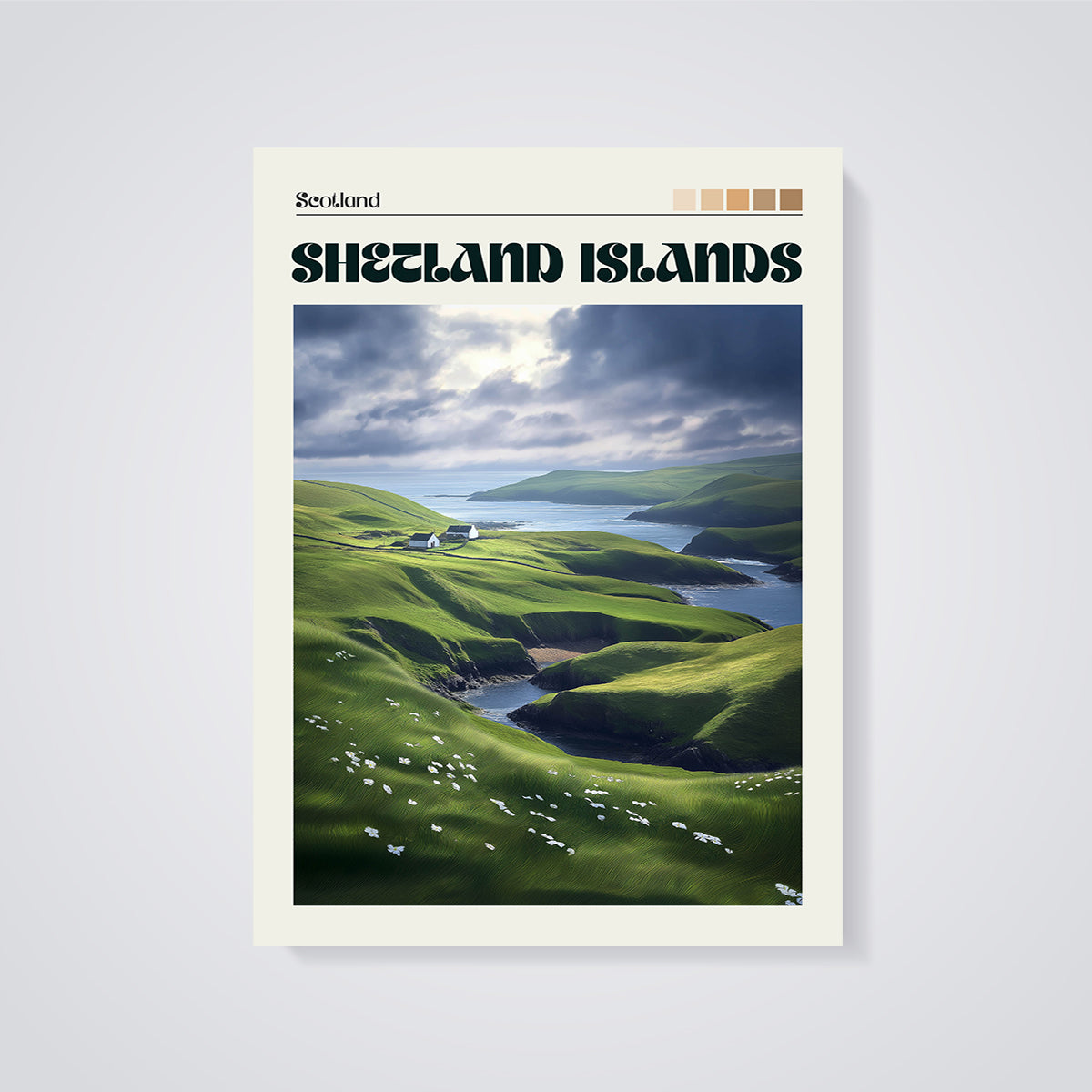 Shetland Islands Green Hills Print unframed on a grey background
