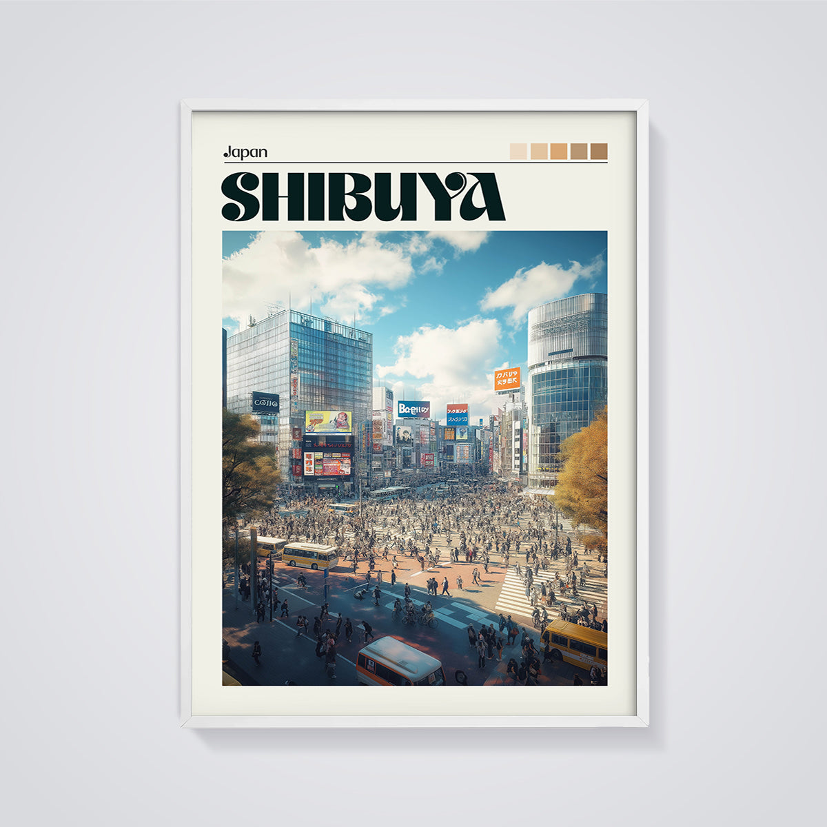 Shibuya Japan Scramble Print framed in white on a grey background