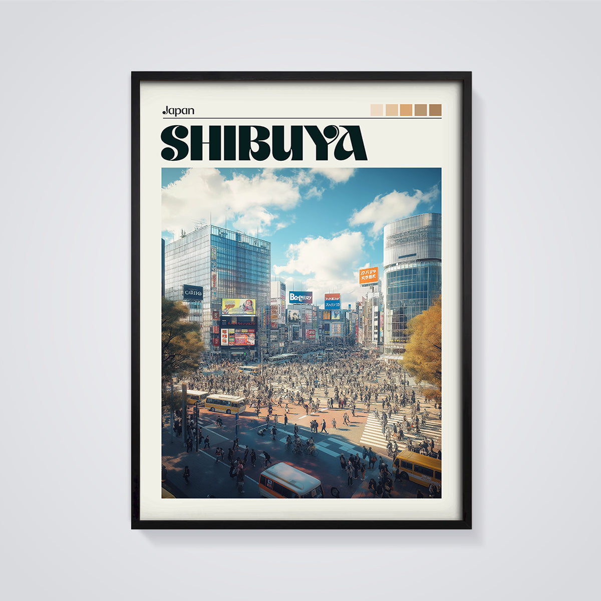 Shibuya Japan Scramble Print framed in black on a grey background