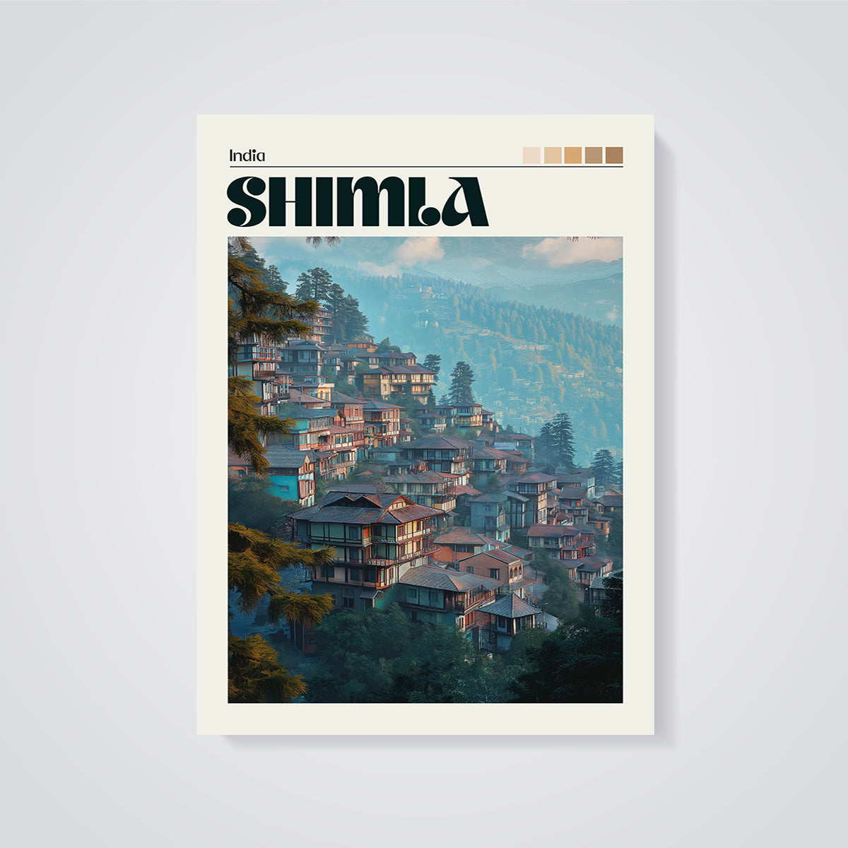 Shimla India Hill Station Print unframed on a grey background