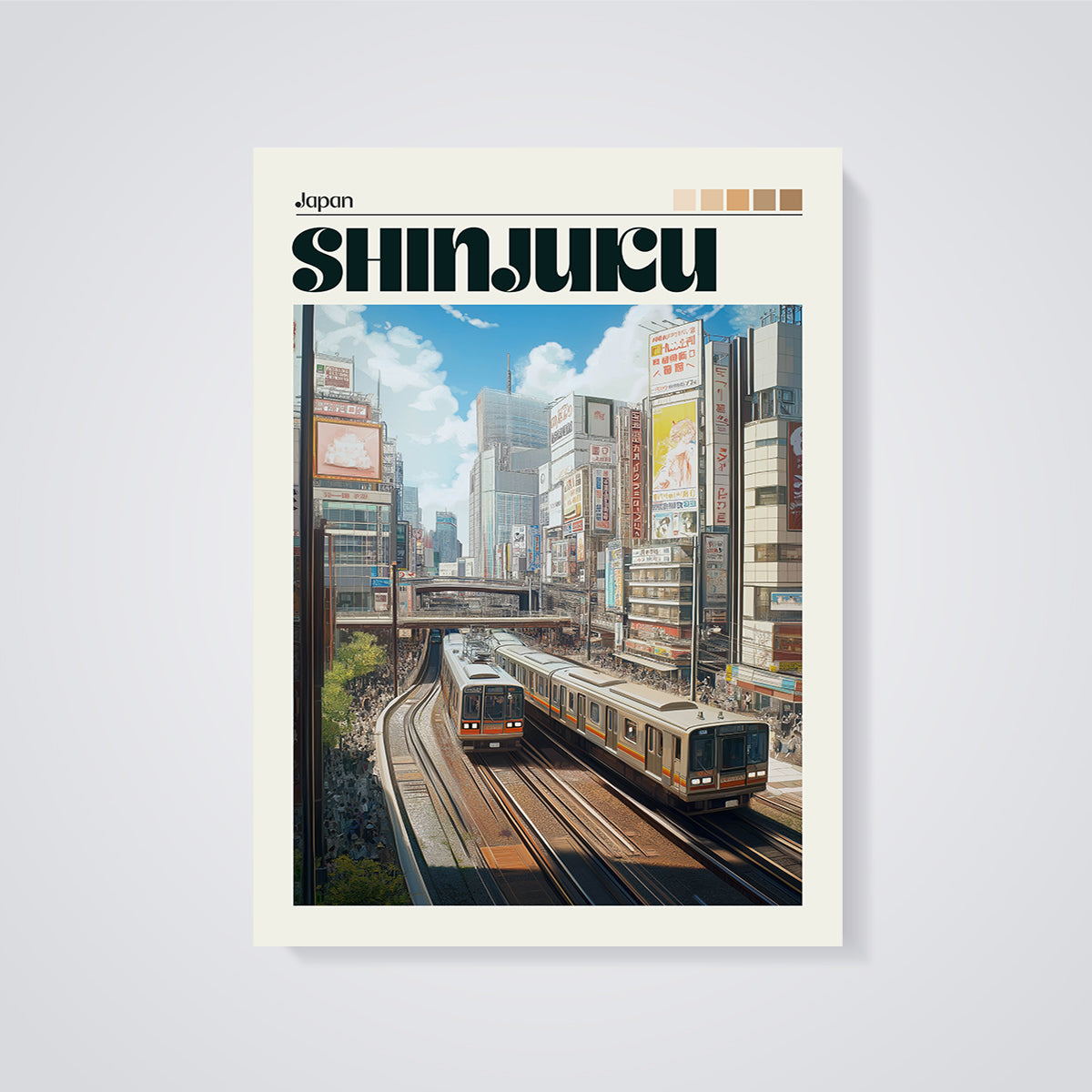 Shinjuku Japan Train Print unframed on a grey background