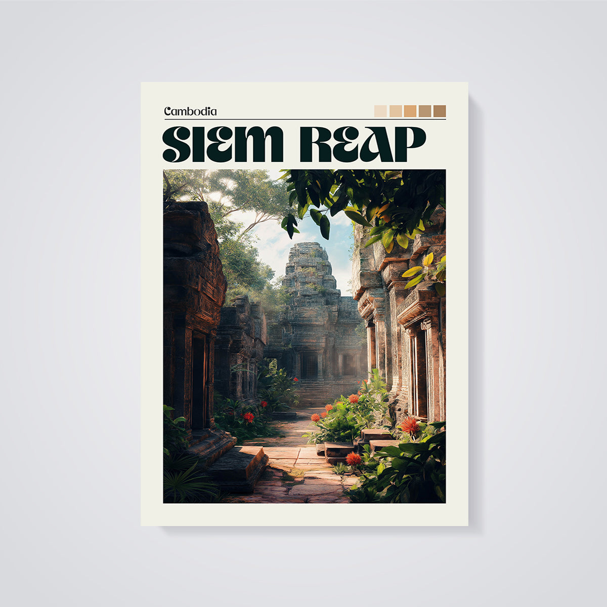 Siem Reap Temple Pathway Print unframed on a grey background