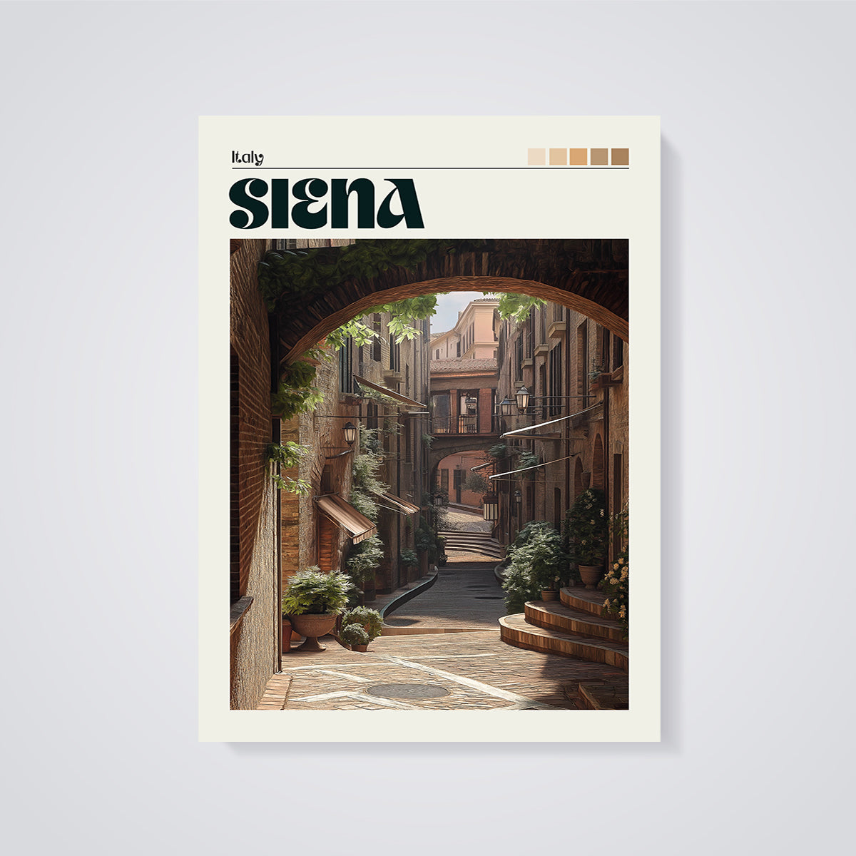 Siena Italy Alleyway Arch Print unframed on a grey background