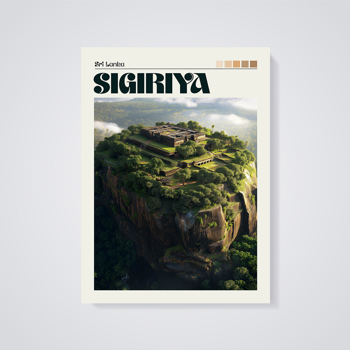 Sigiriya Rock Fortress Print unframed on a grey background