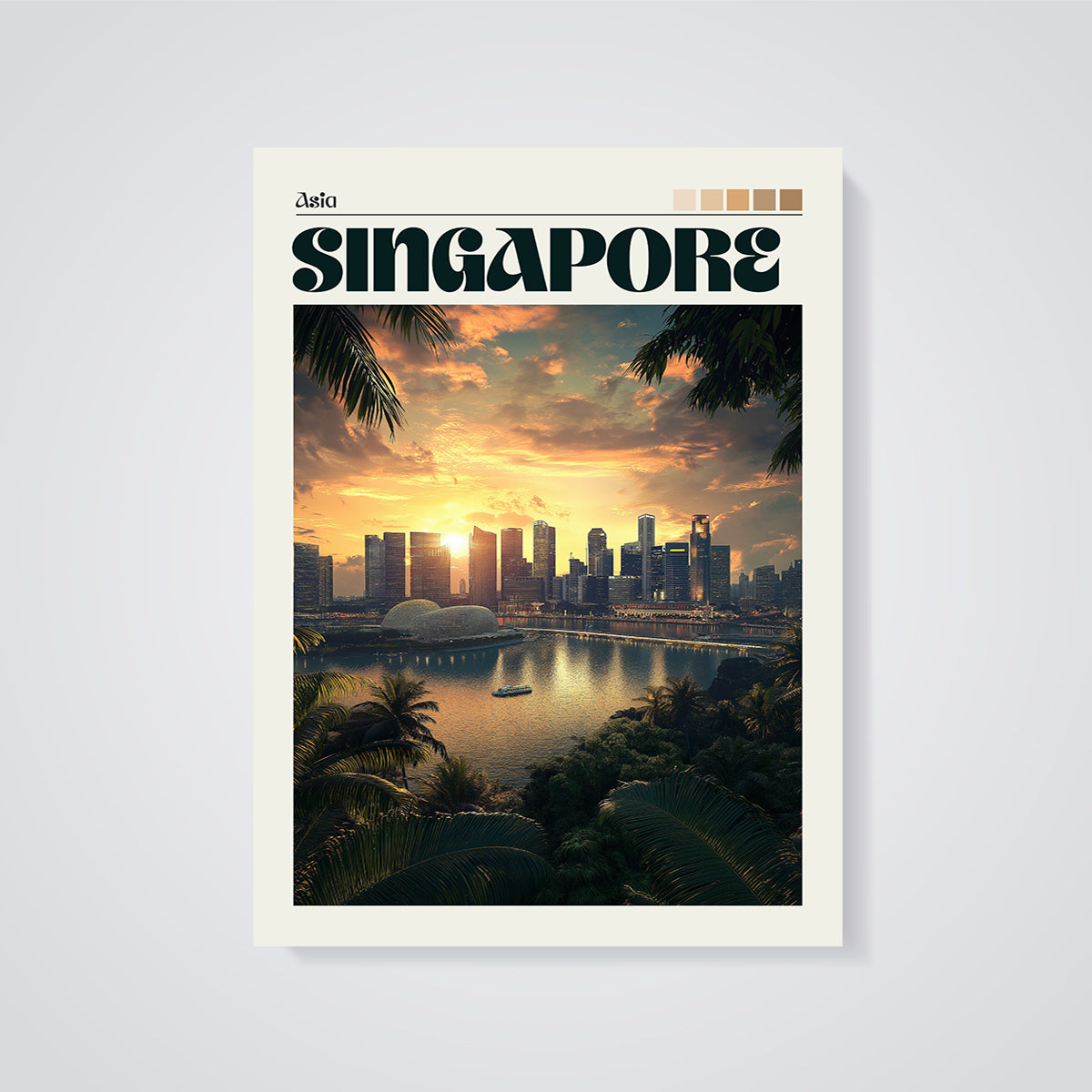 Singapore City Sunset Print unframed on a grey background