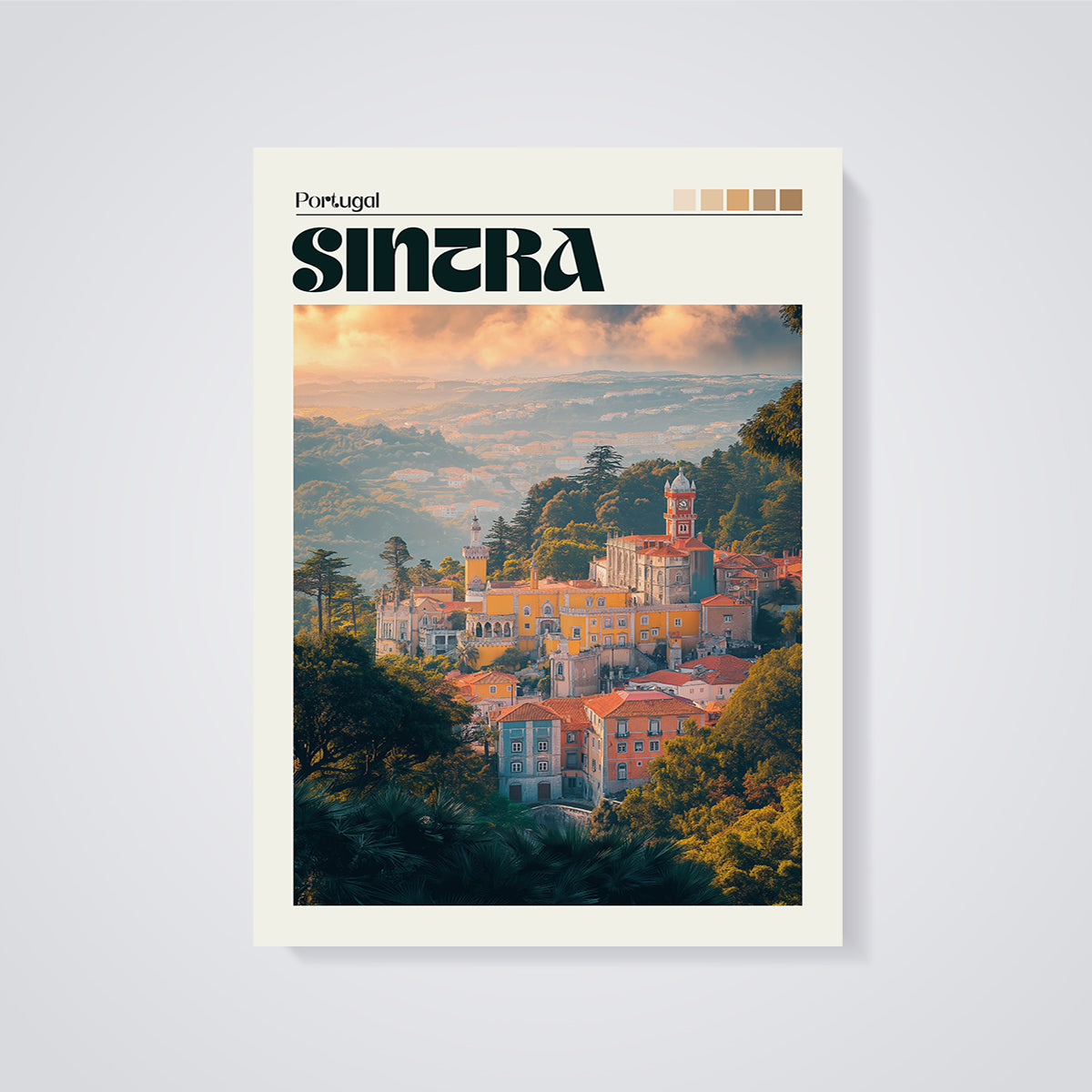 Sintra Portugal Pena Palace Print unframed on a grey background