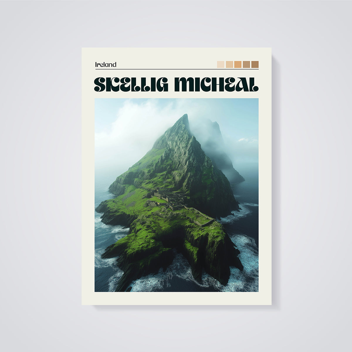 Skellig Michael Island Print unframed on a grey background