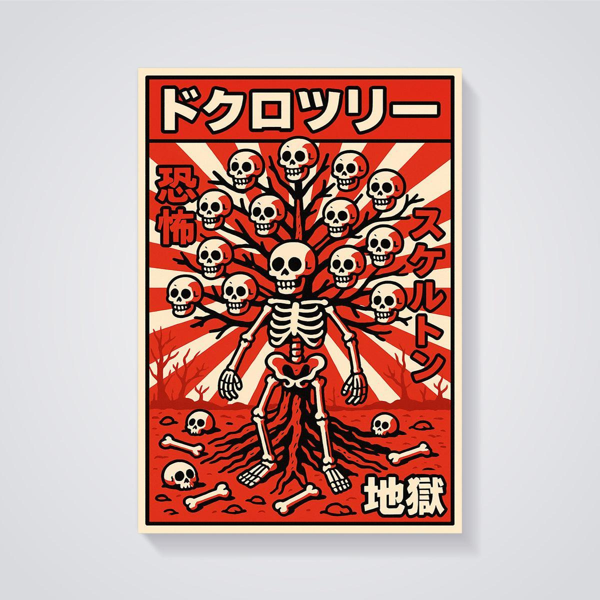 Skull Tree Skeleton Print unframed on a grey background