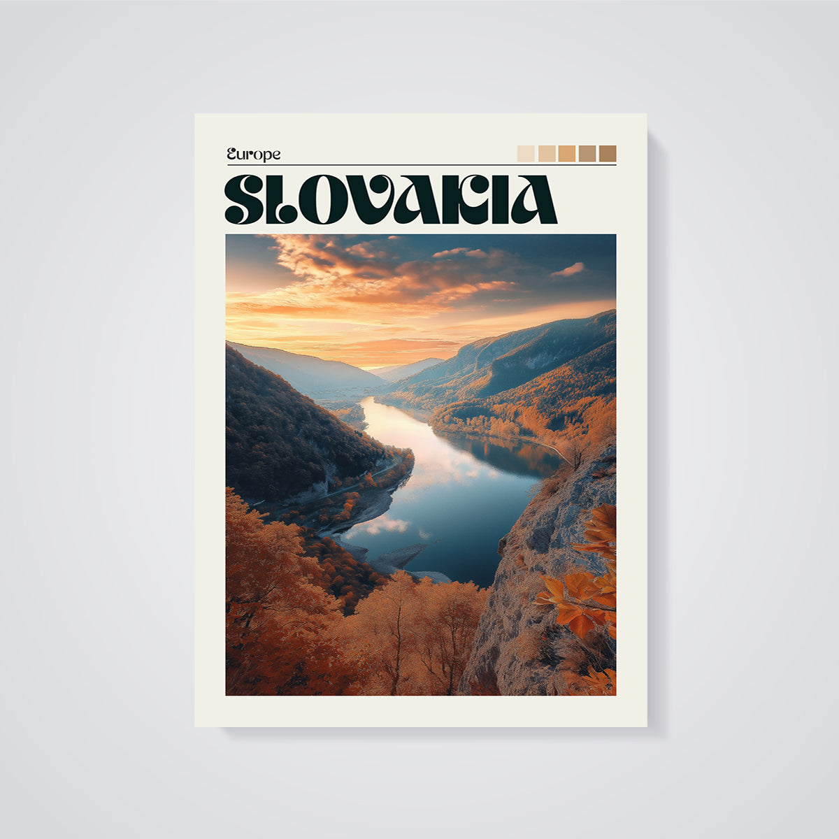 Slovakia Autumn River Valley Print unframed on a grey background