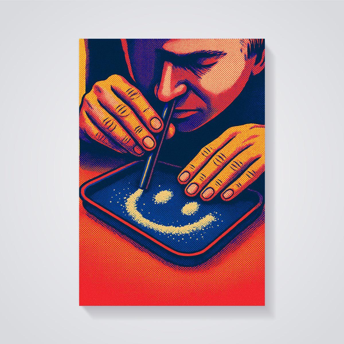 Smiley Face Snort Print unframed on a grey background