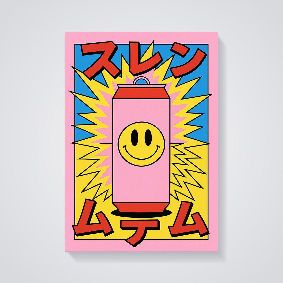 Smiley Face Soda Pop Art Print unframed on a grey background