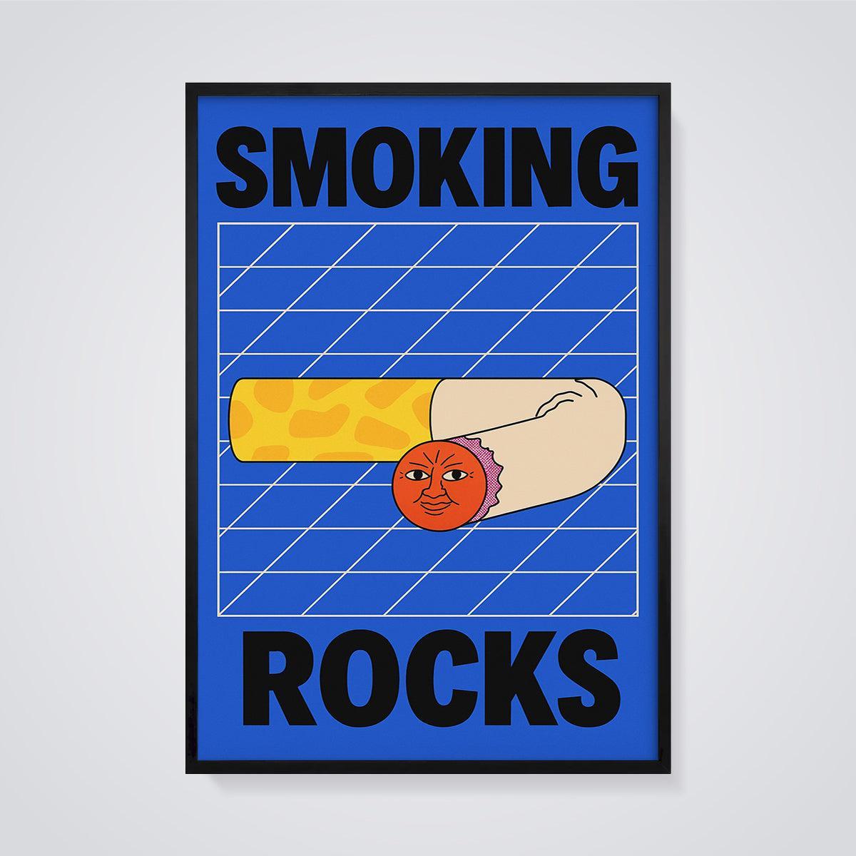 Smoking Rocks Pop Art Print framed in black on a grey background
