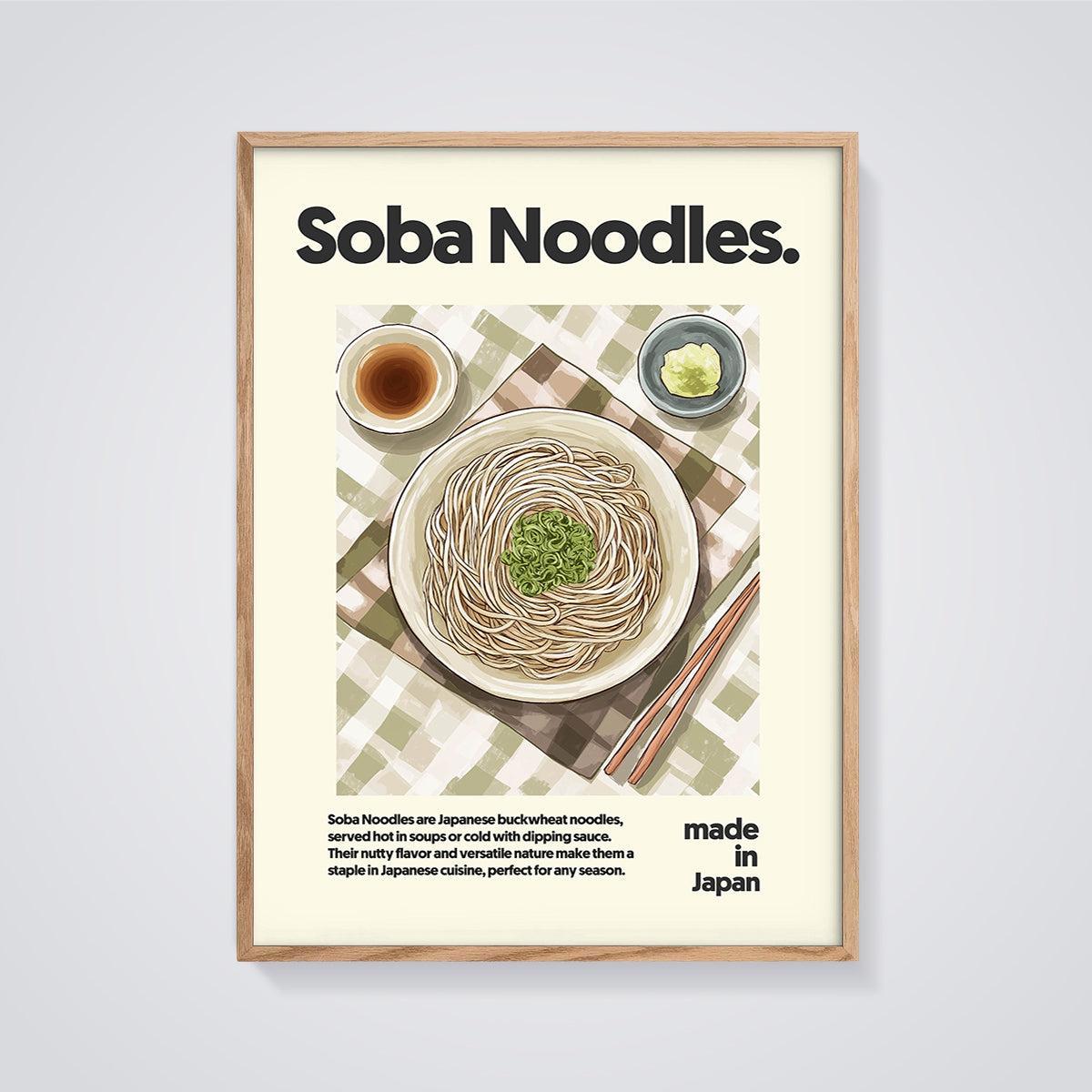 Soba Noodles Print framed in oak on a grey background