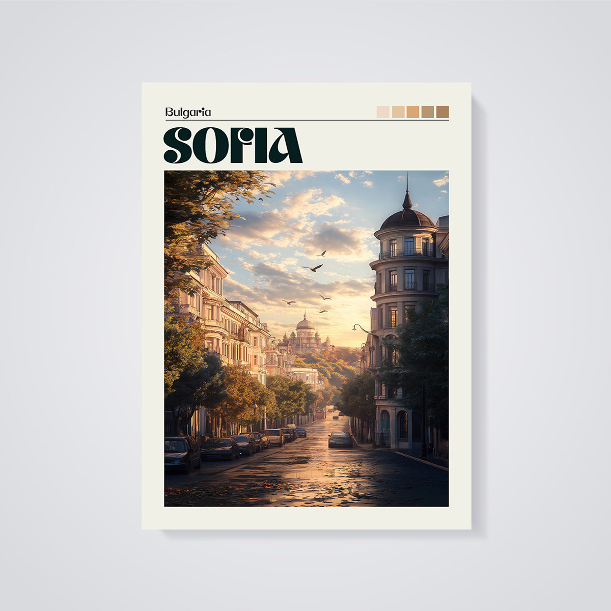 Sofia Bulgaria Cityscape Print unframed on a grey background