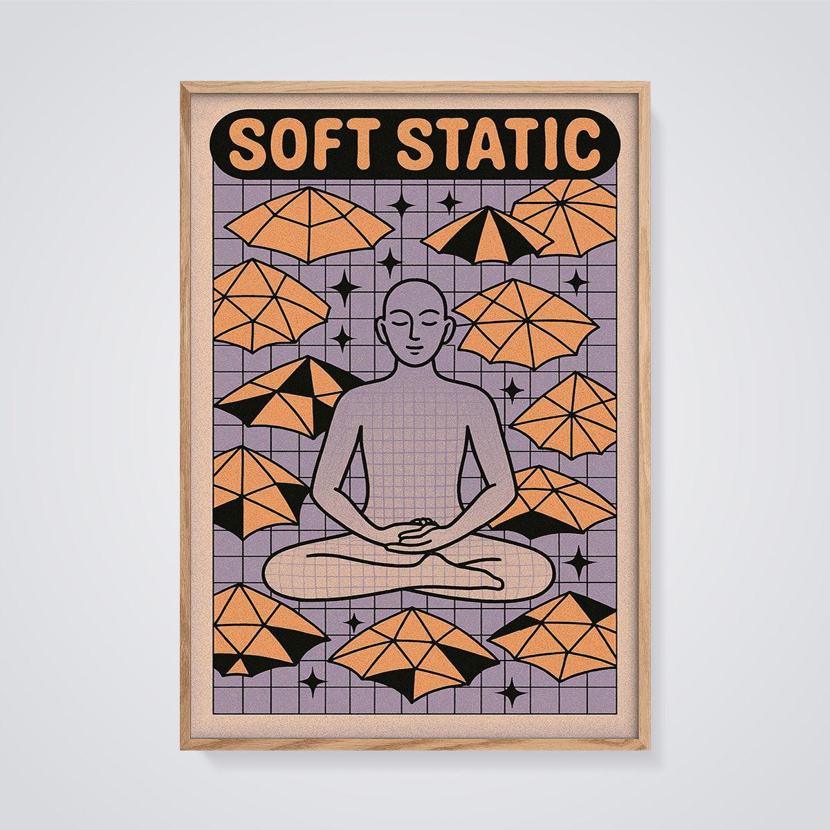 Soft Static Meditation Print framed in oak on a grey background