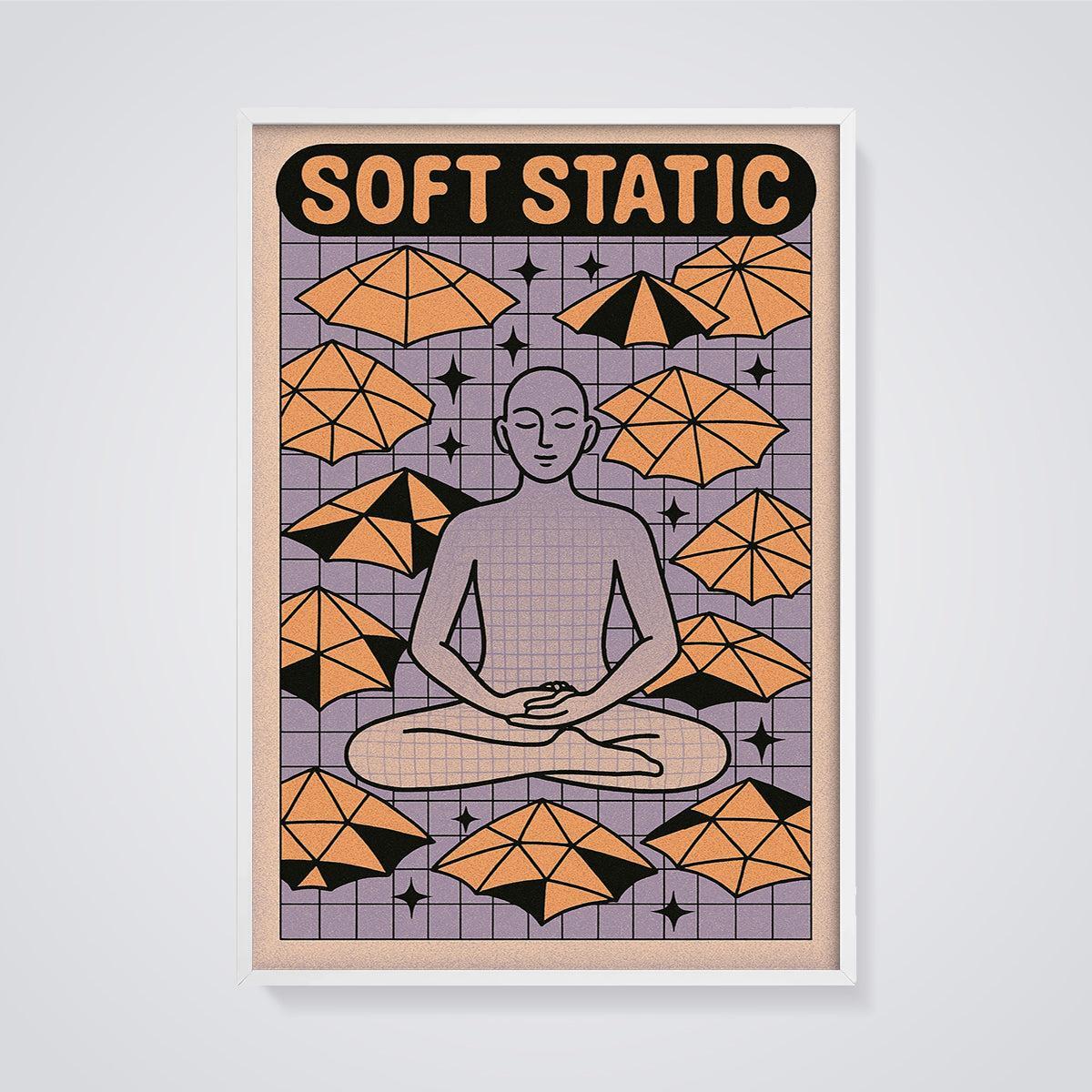 Soft Static Meditation Print framed in white on a grey background