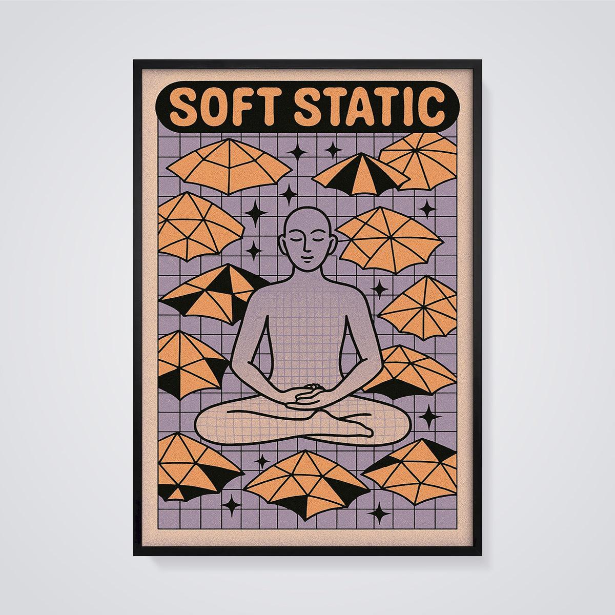 Soft Static Meditation Print framed in black on a grey background