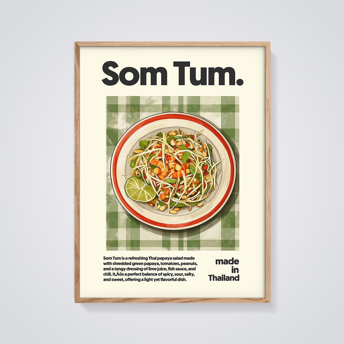 Som Tum Papaya Salad Print framed in oak on a grey background