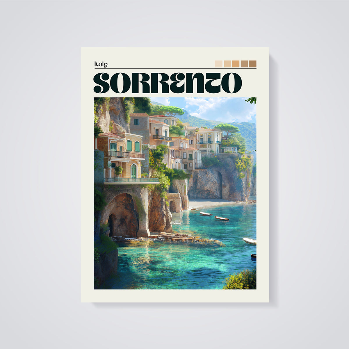 Sorrento Italy Cliffside Print unframed on a grey background