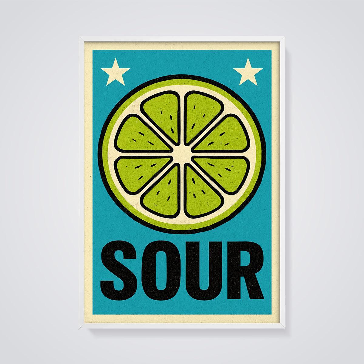 Sour Lime Slice Print framed in white on a grey background