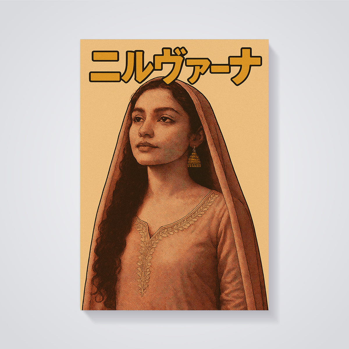 South Asian Woman Portrait Print unframed on a grey background