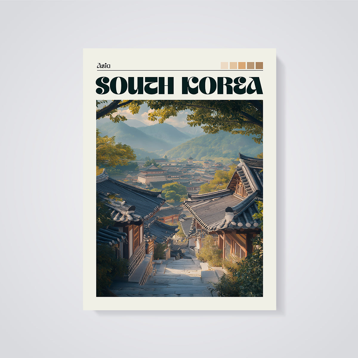 South Korea Village View Print unframed on a grey background