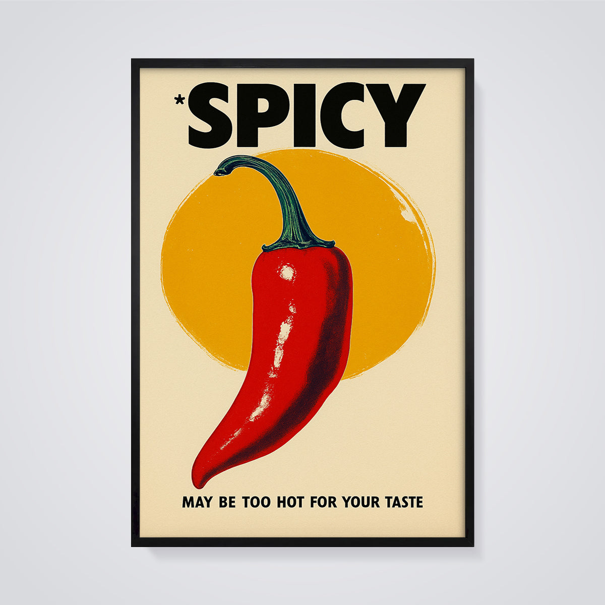 Spicy Red Chili Pepper Print framed in black on a grey background