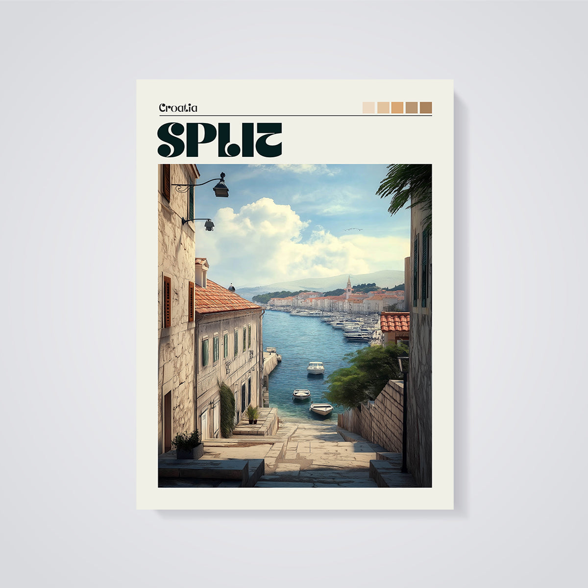 Split Croatia Harbor Print unframed on a grey background