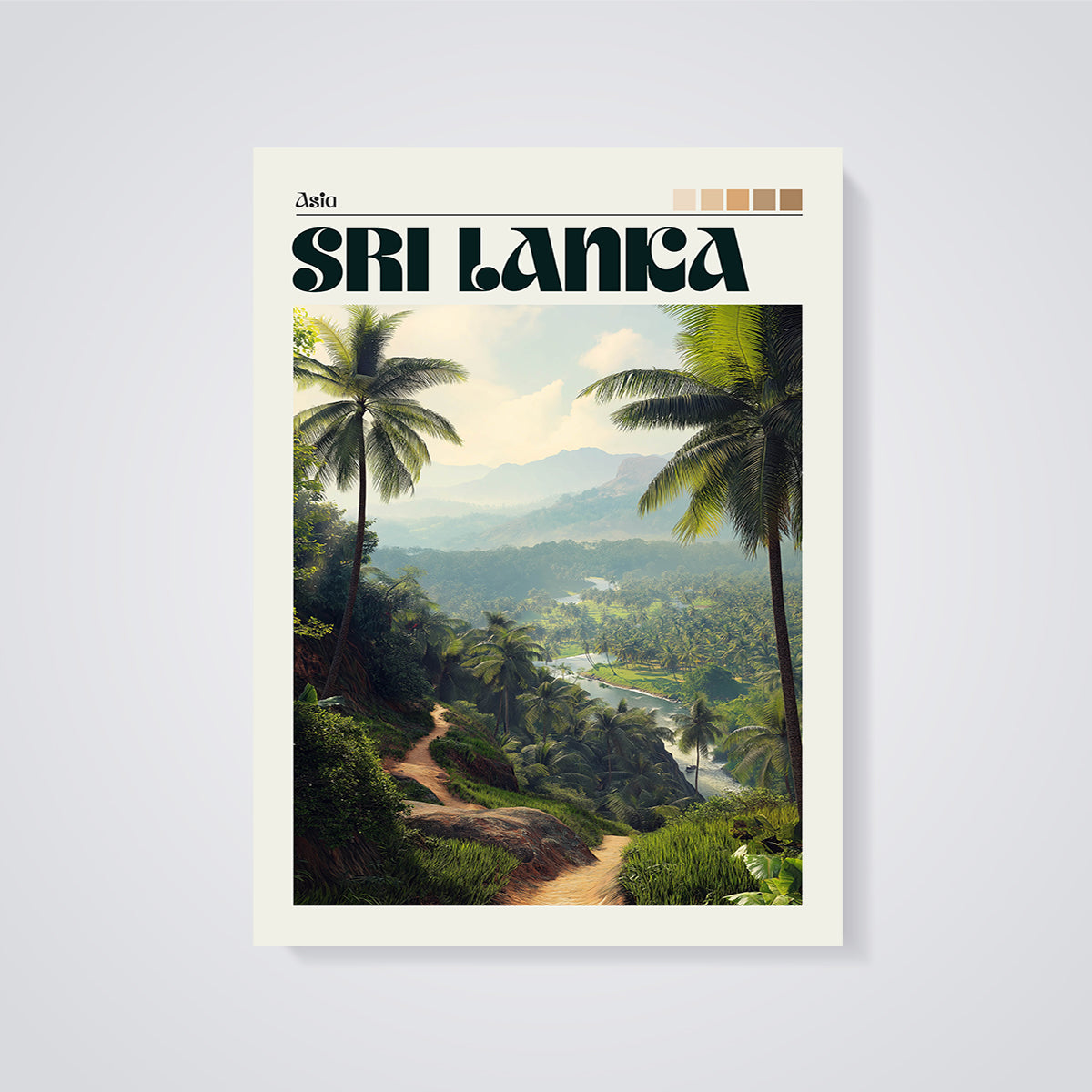 Sri Lanka River Valley Print unframed on a grey background