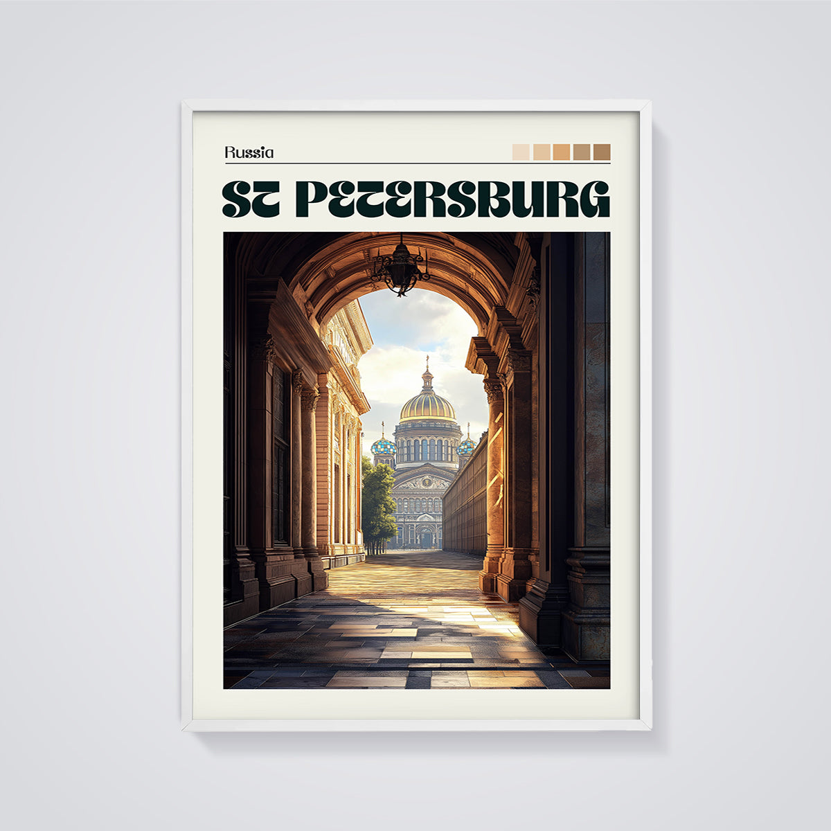 St Petersburg Archway View Print framed in white on a grey background