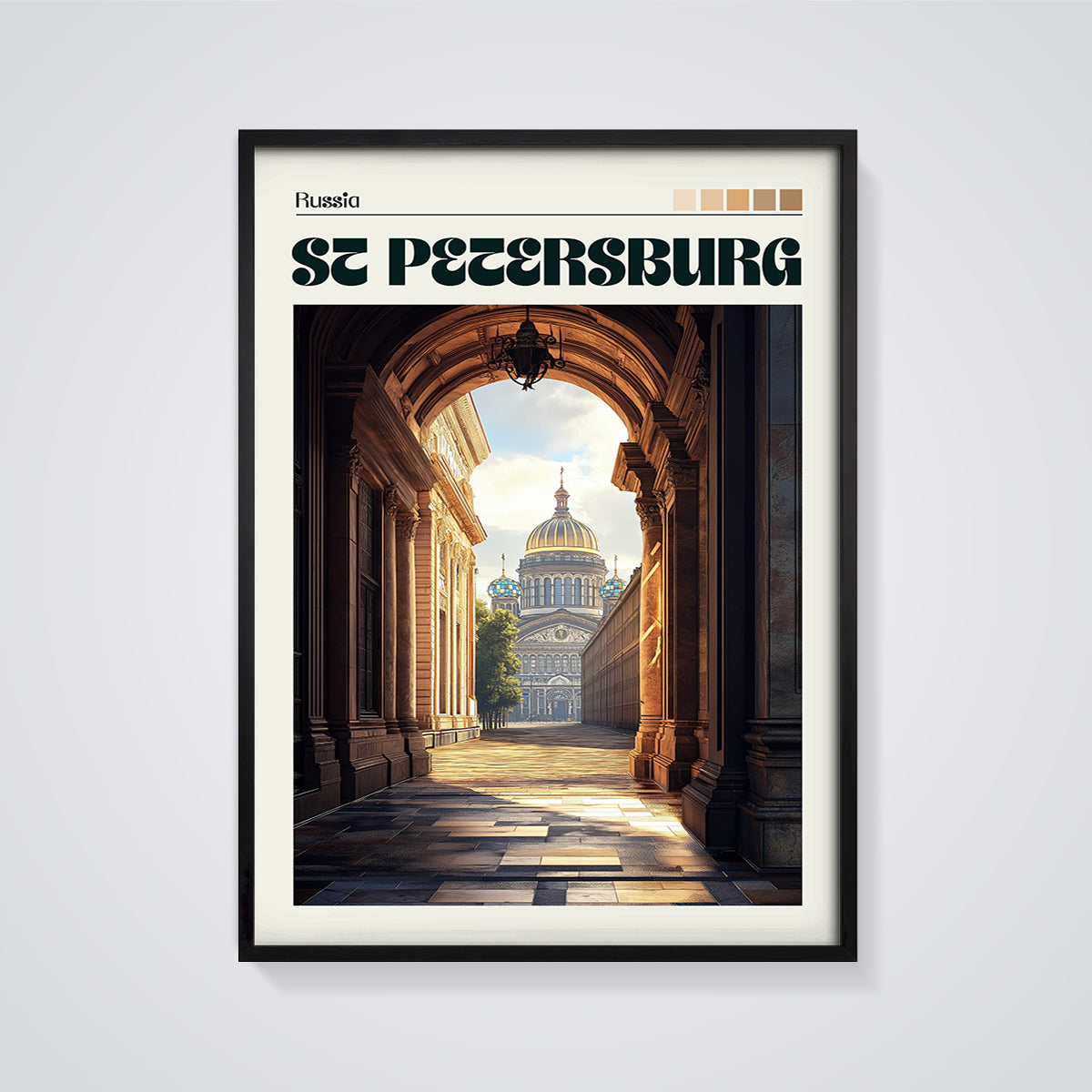 St Petersburg Archway View Print framed in black on a grey background