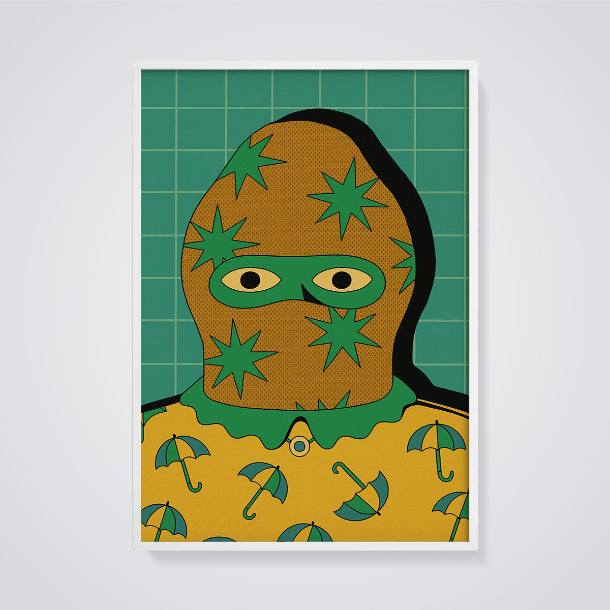 Star Balaclava Umbrella Print framed in white on a grey background