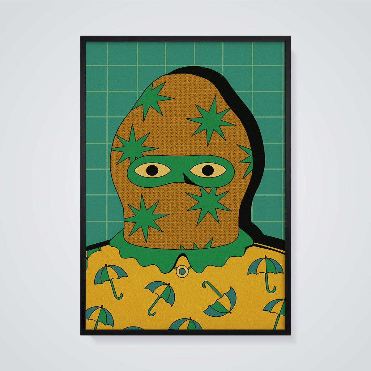 Star Balaclava Umbrella Print framed in black on a grey background