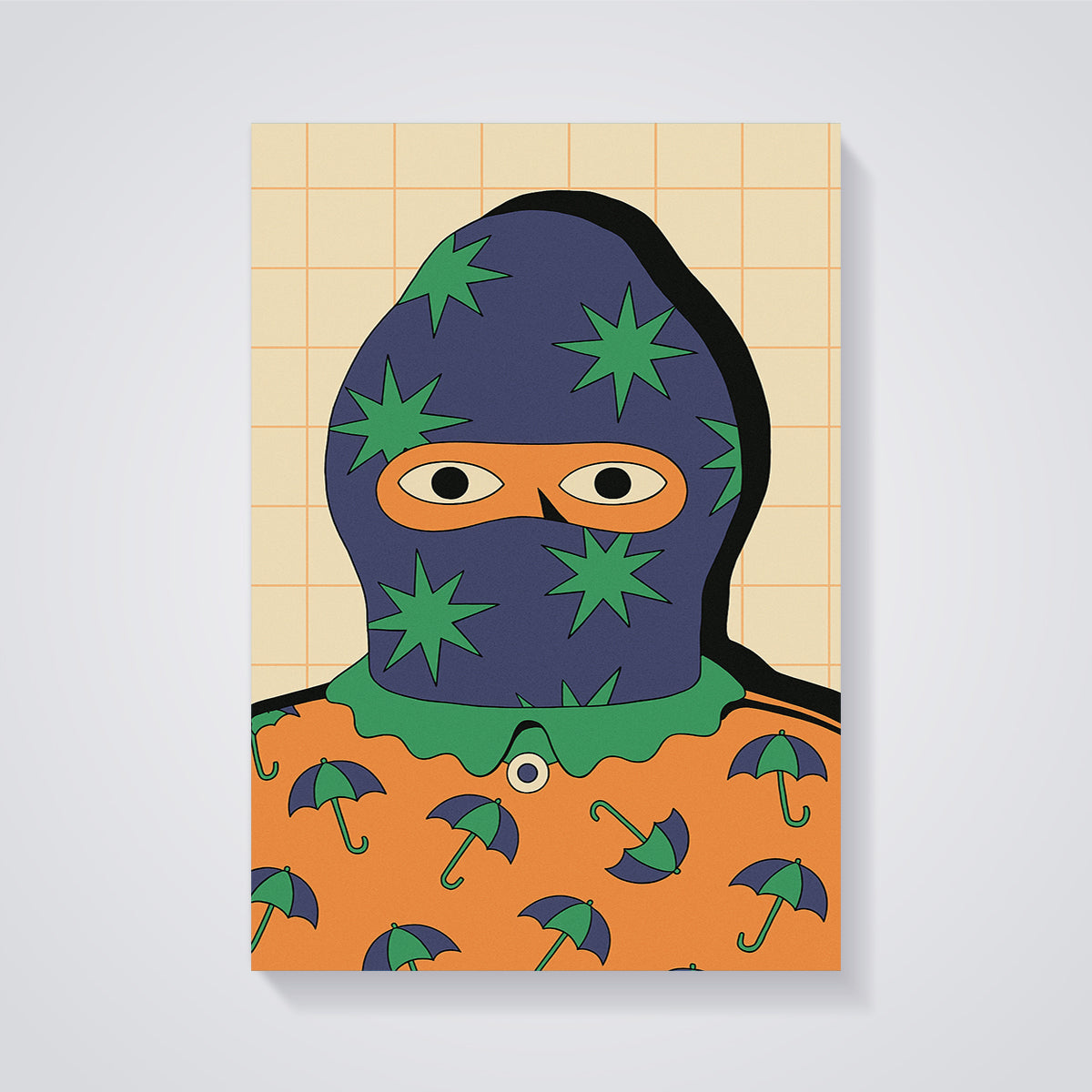 Starred Balaclava Umbrella Print unframed on a grey background