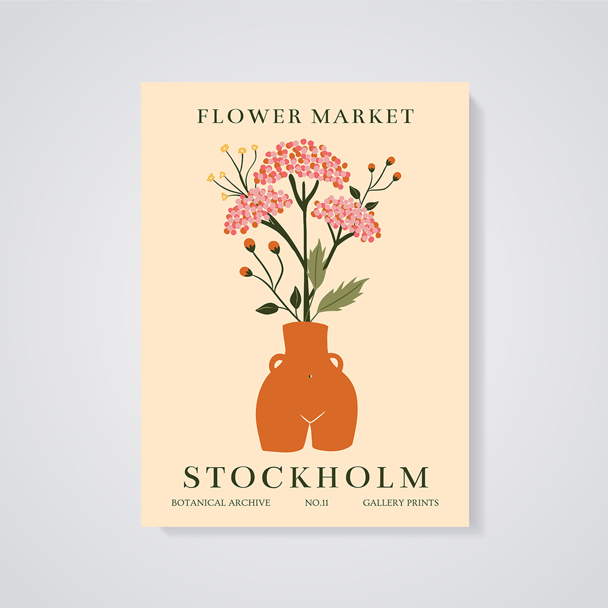Stockholm Flower Market Vase Print unframed on a grey background