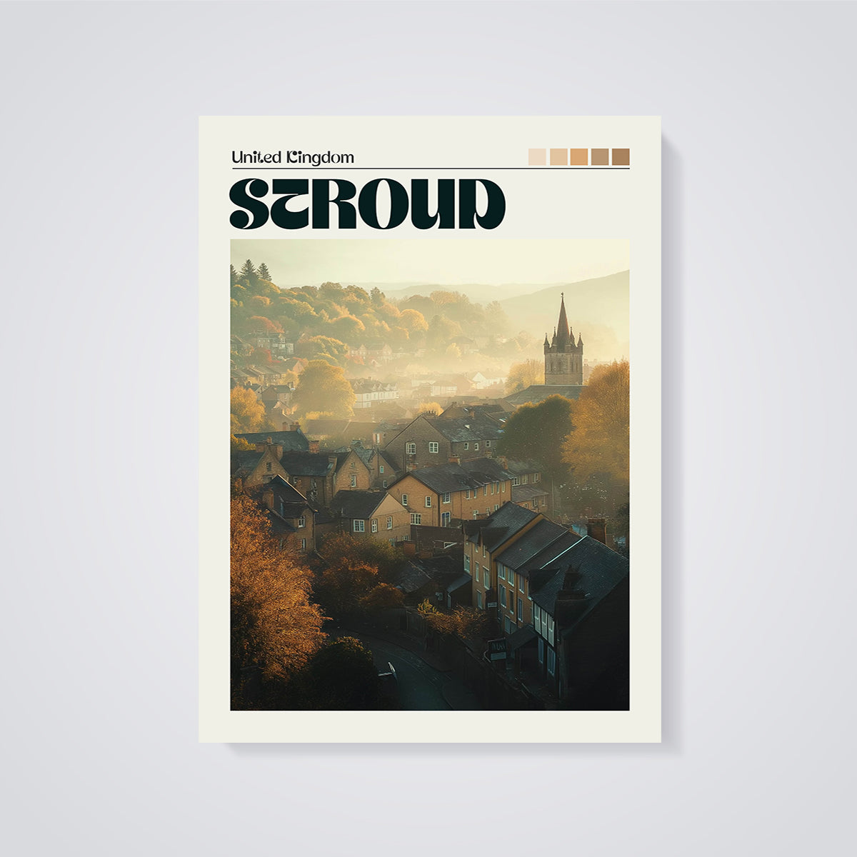 Stroud Autumn Mist Print unframed on a grey background