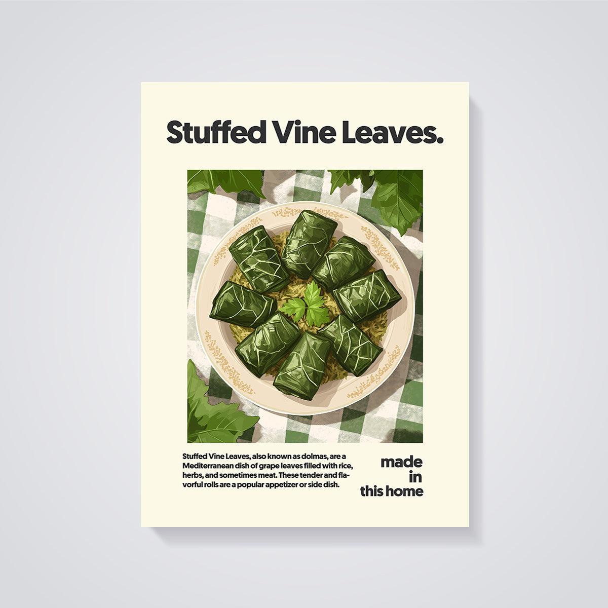 Stuffed Vine Leaves Print unframed on a grey background