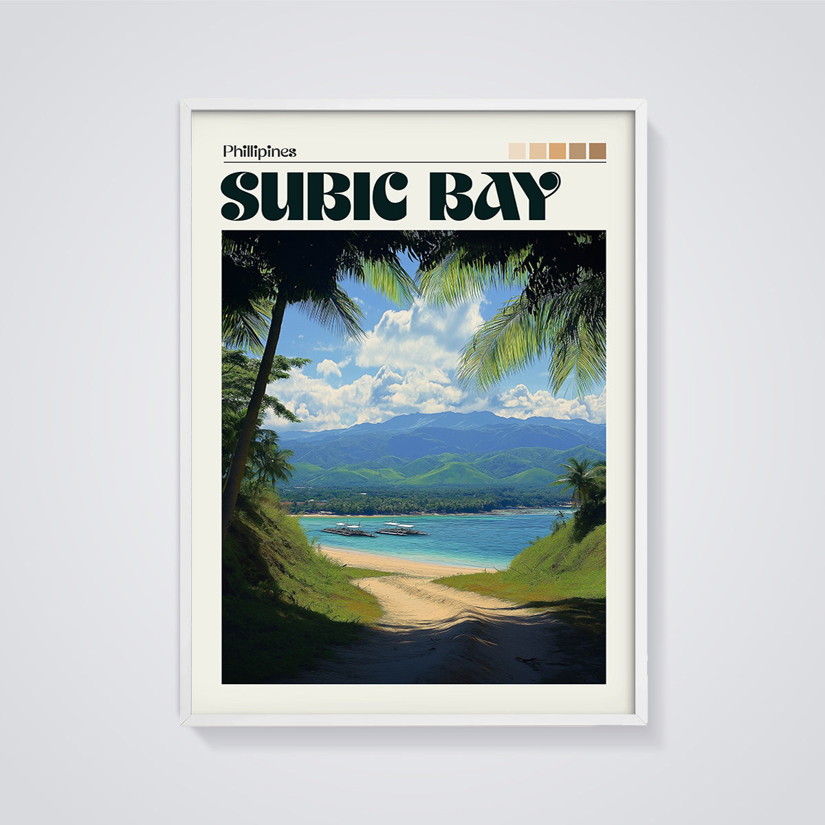 Subic Bay Philippines Coastal Print framed in white on a grey background