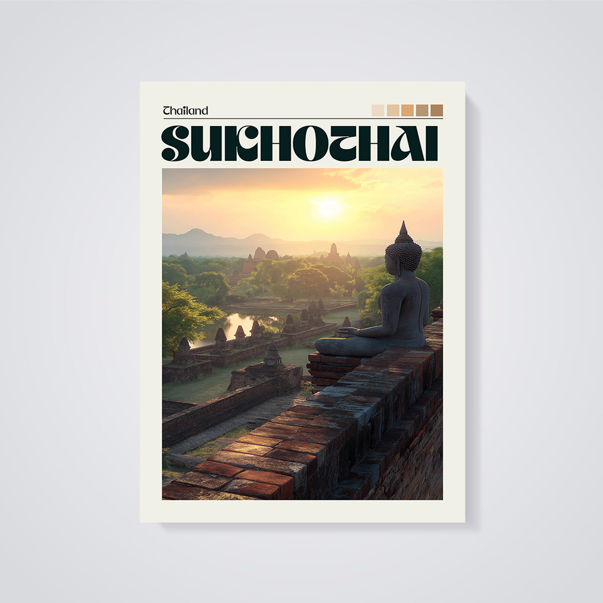 Sukhothai Sunset Buddha Print unframed on a grey background