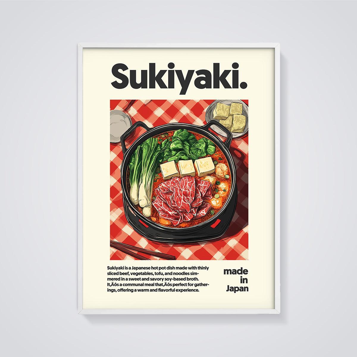 Sukiyaki Hot Pot Print framed in white on a grey background