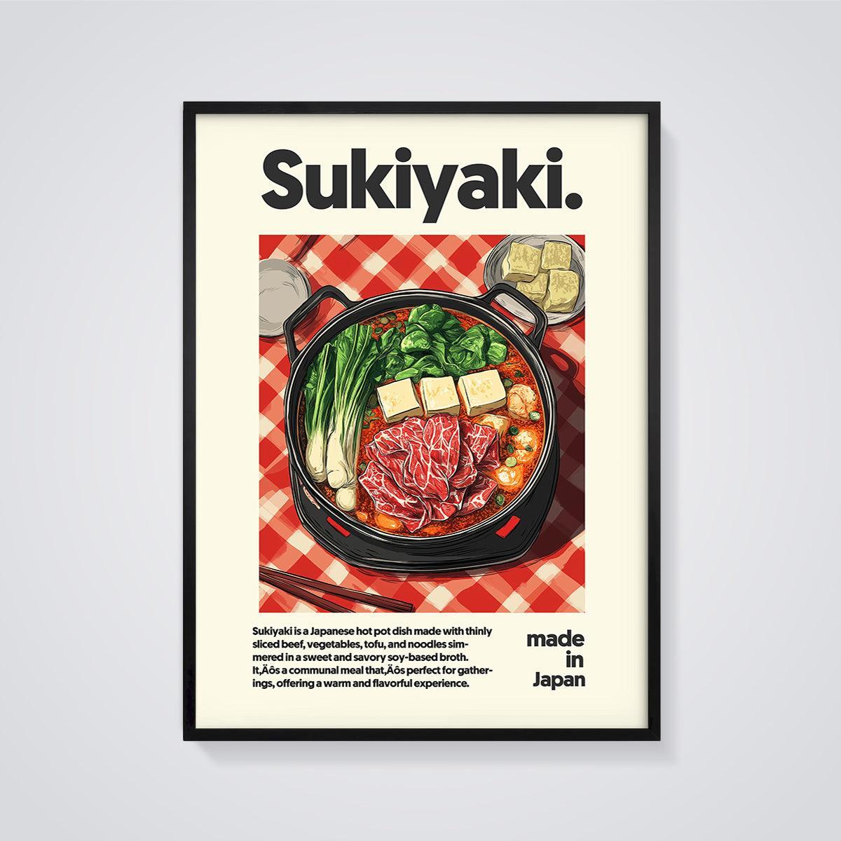 Sukiyaki Hot Pot Print framed in black on a grey background