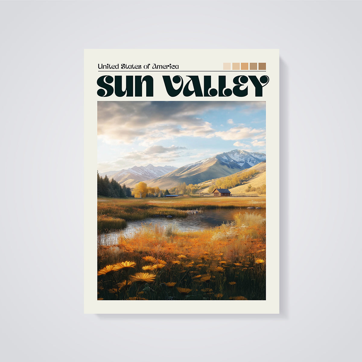 Sun Valley Autumn Landscape Print unframed on a grey background