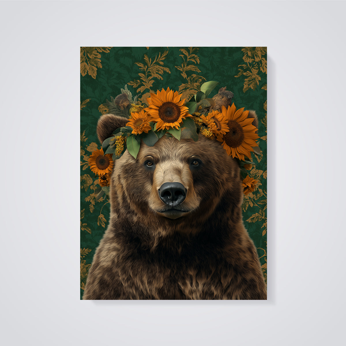 Sunflower Crown Bear Print Aesthetic unframed on a grey background